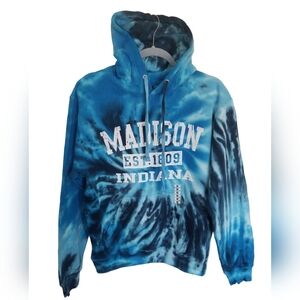 NWOT Isaac's Designs Madison Blue Tiedye Drawstring Hoodie Sweatshirt  Size Med
